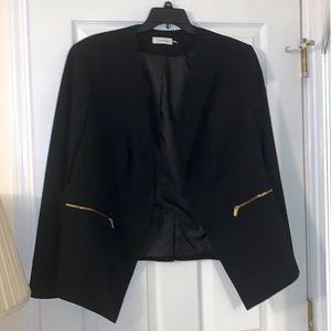 Calvin Klein like new black blazer 1x gold accent zipper pockets